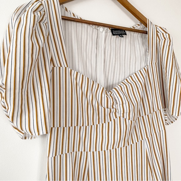 Danielle Bernstein Striped Midi Slip Dress Open Leg With Puff Sleeves Size 10 - Picture 5 of 8